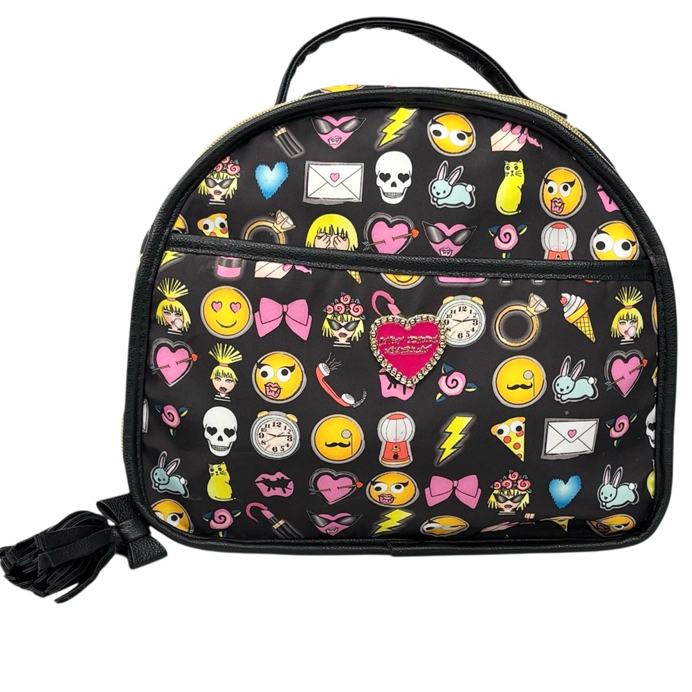 Betsey Johnson Emoji Print Zip Close Handled Train Case Travel Cosmetic Bag